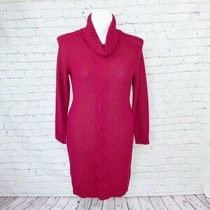 LENNIE FOR NINA LEONARD RED COWL NECK SWEATER DRESS - LARGE